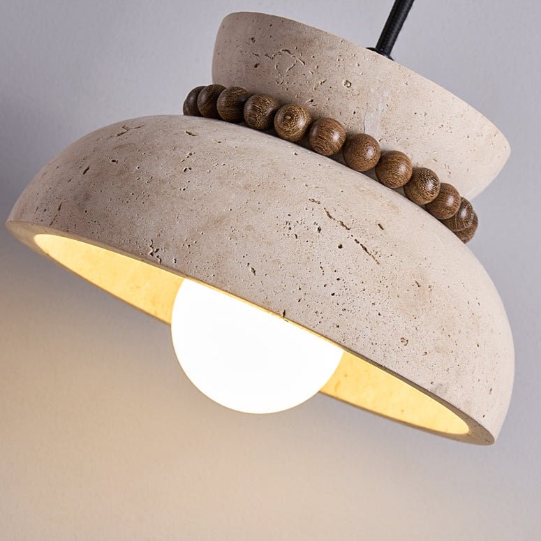 Travertine Wooden Bead Pendant Lamp