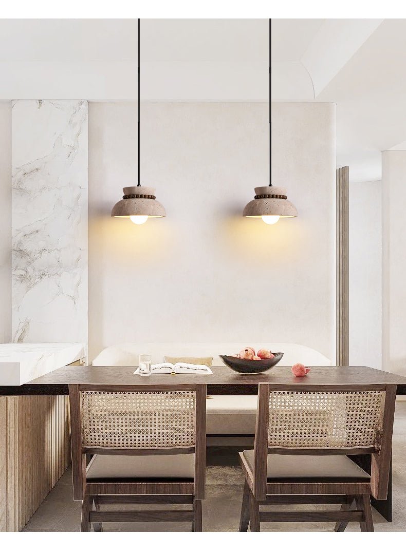 Travertine Wooden Bead Pendant Lamp