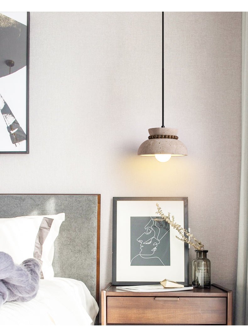 Travertine Wooden Bead Pendant Lamp