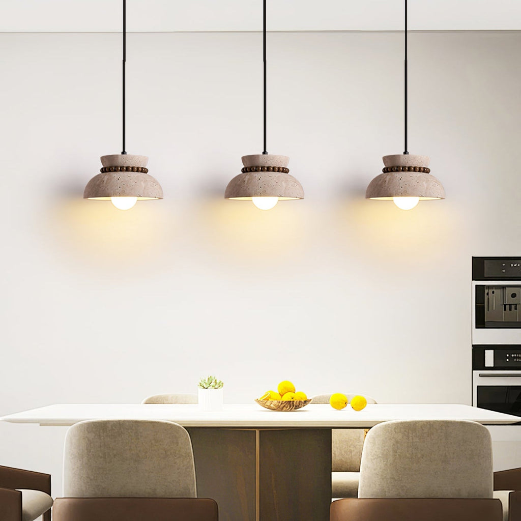 Travertine Wooden Bead Pendant Lamp
