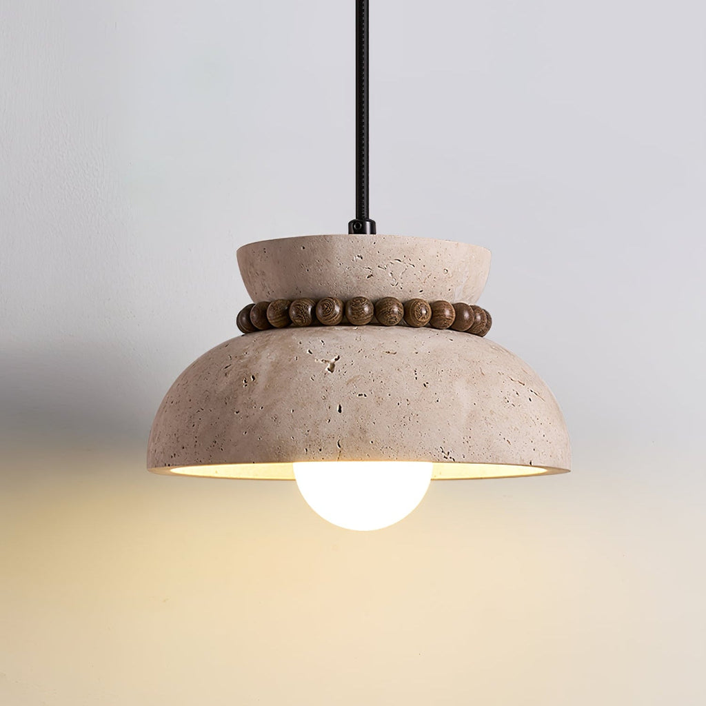 Travertine Wooden Bead Pendant Lamp