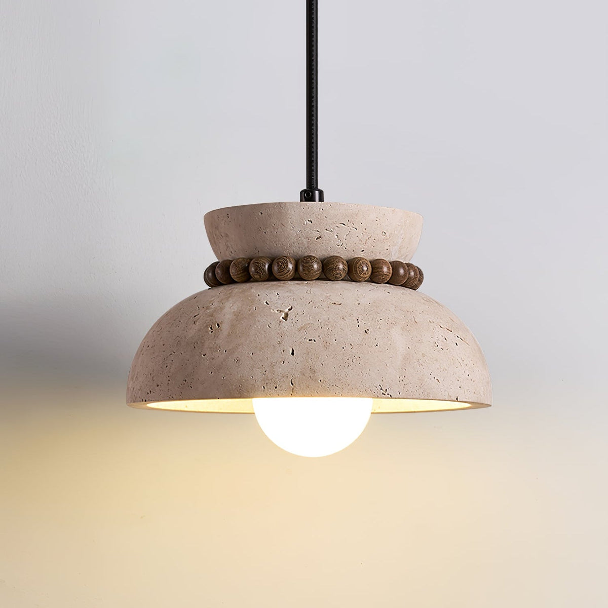 Travertine Wooden Bead Pendant Lamp
