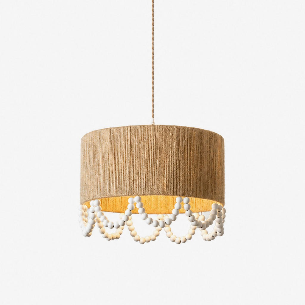 Jute Wood Bead Drum Pendant Lamp