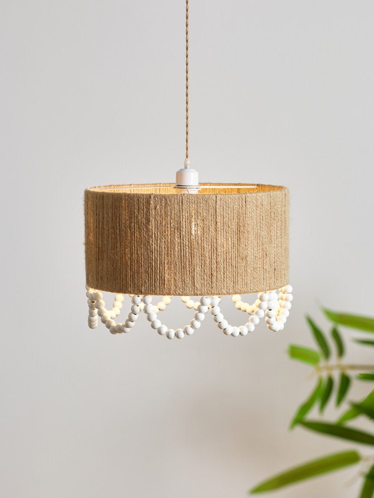 Jute Wood Bead Drum Pendant Lamp