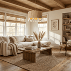 Jute Wood Bead Drum Pendant Lamp