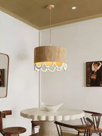 Jute Wood Bead Drum Pendant Lamp