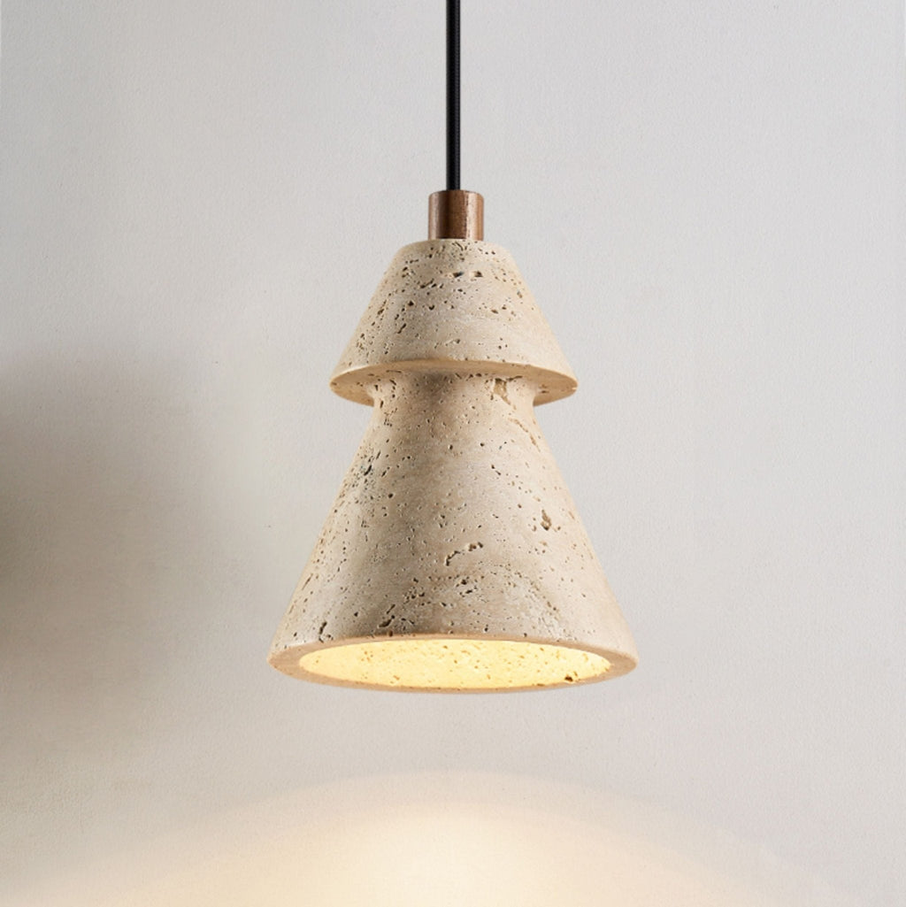 Tiered Travertine Cone Pendant Light