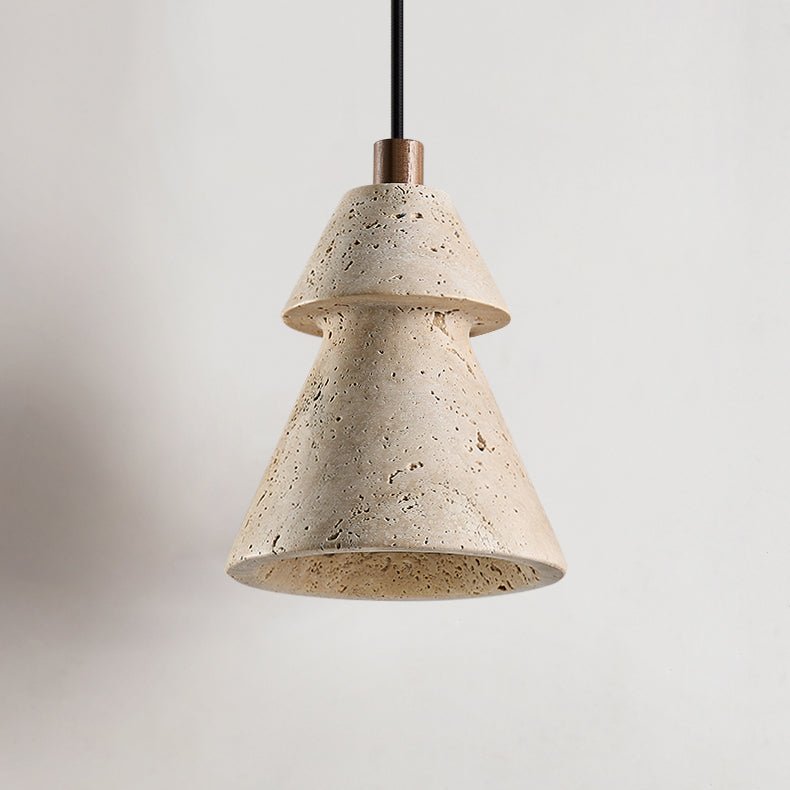 Tiered Travertine Cone Pendant Light