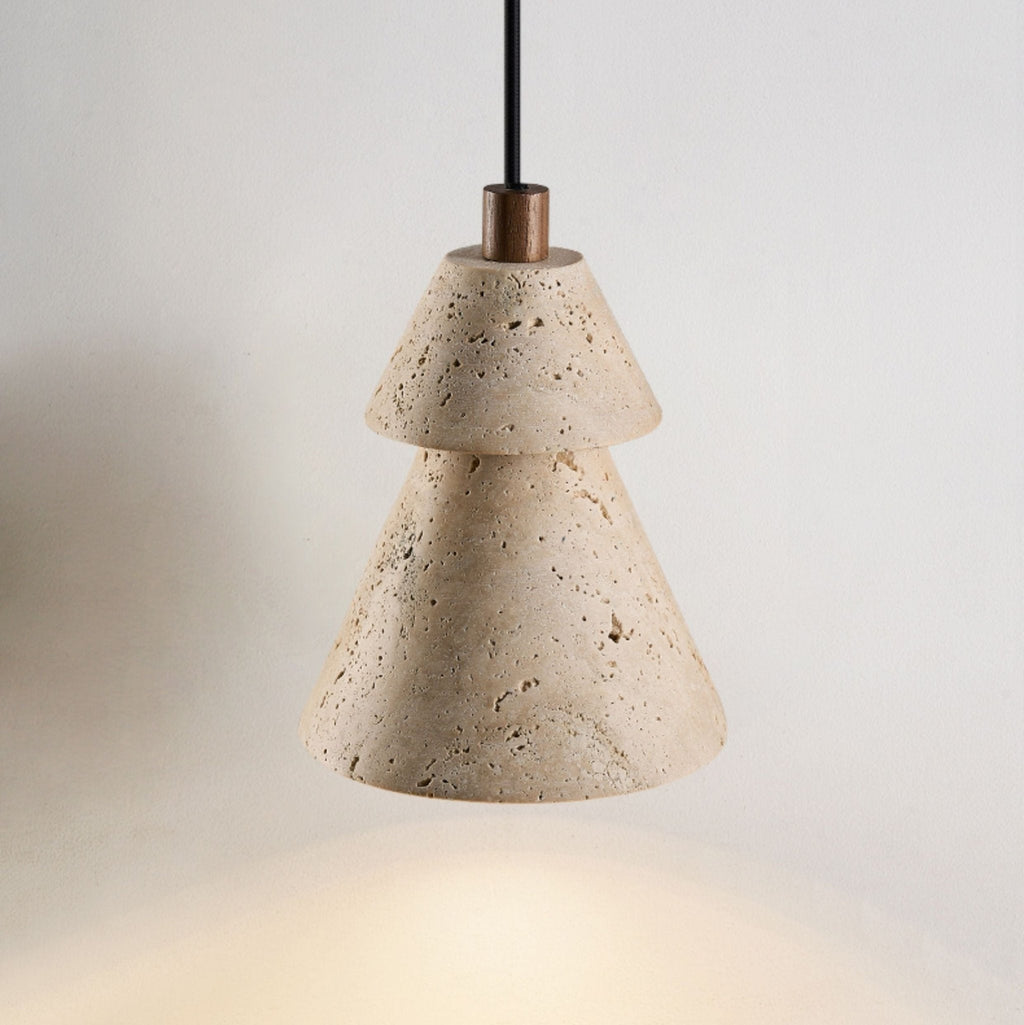 Tiered Travertine Cone Pendant Light