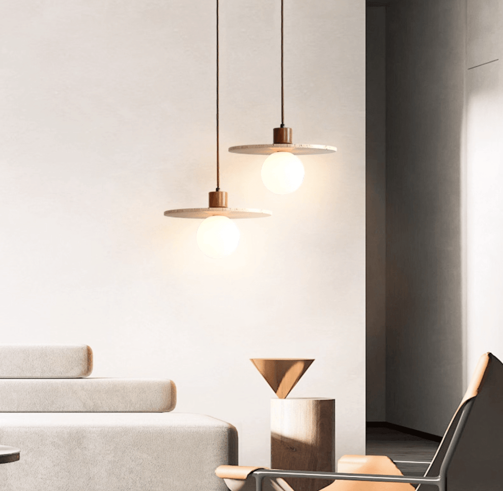 Travertine Disk Globe Pendant Light