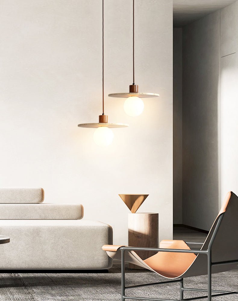 Travertine Disk Globe Pendant Light