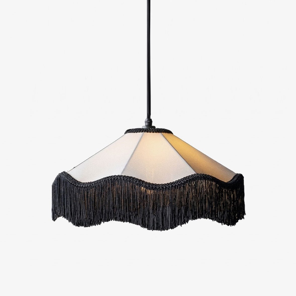 Fabric Cone Black Fringe Pendant Lamp