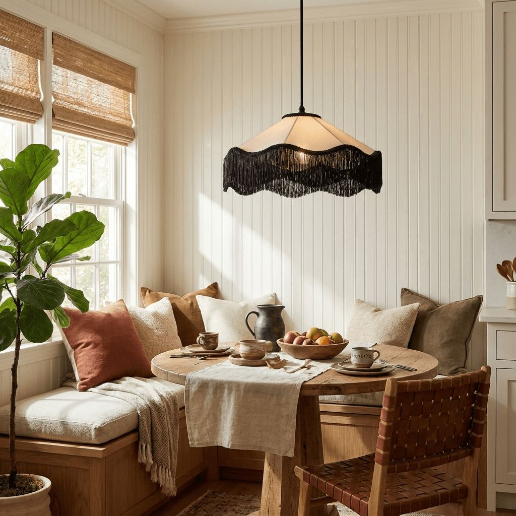 Fabric Cone Black Fringe Pendant Lamp