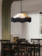 Fabric Cone Black Fringe Pendant Lamp