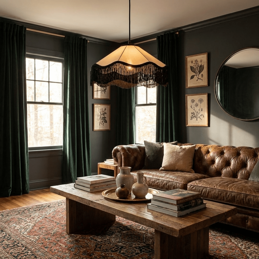 Fabric Cone Black Fringe Pendant Lamp