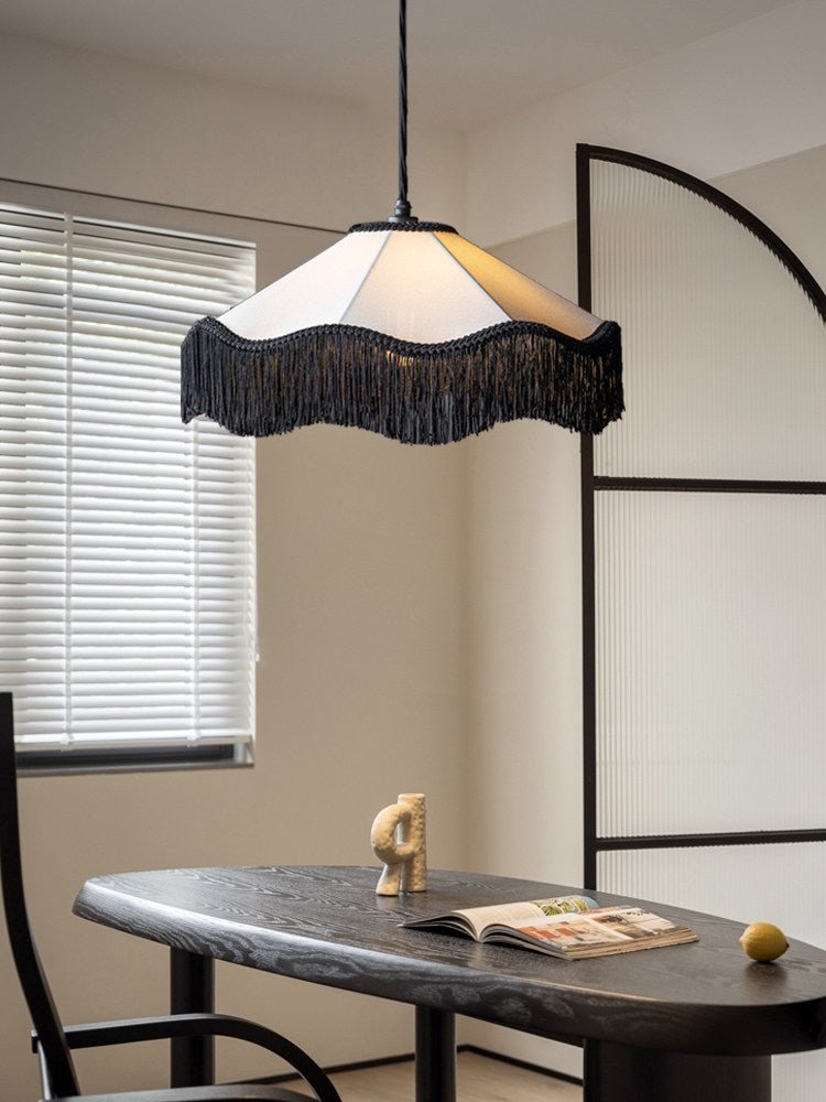 Fabric Cone Black Fringe Pendant Lamp