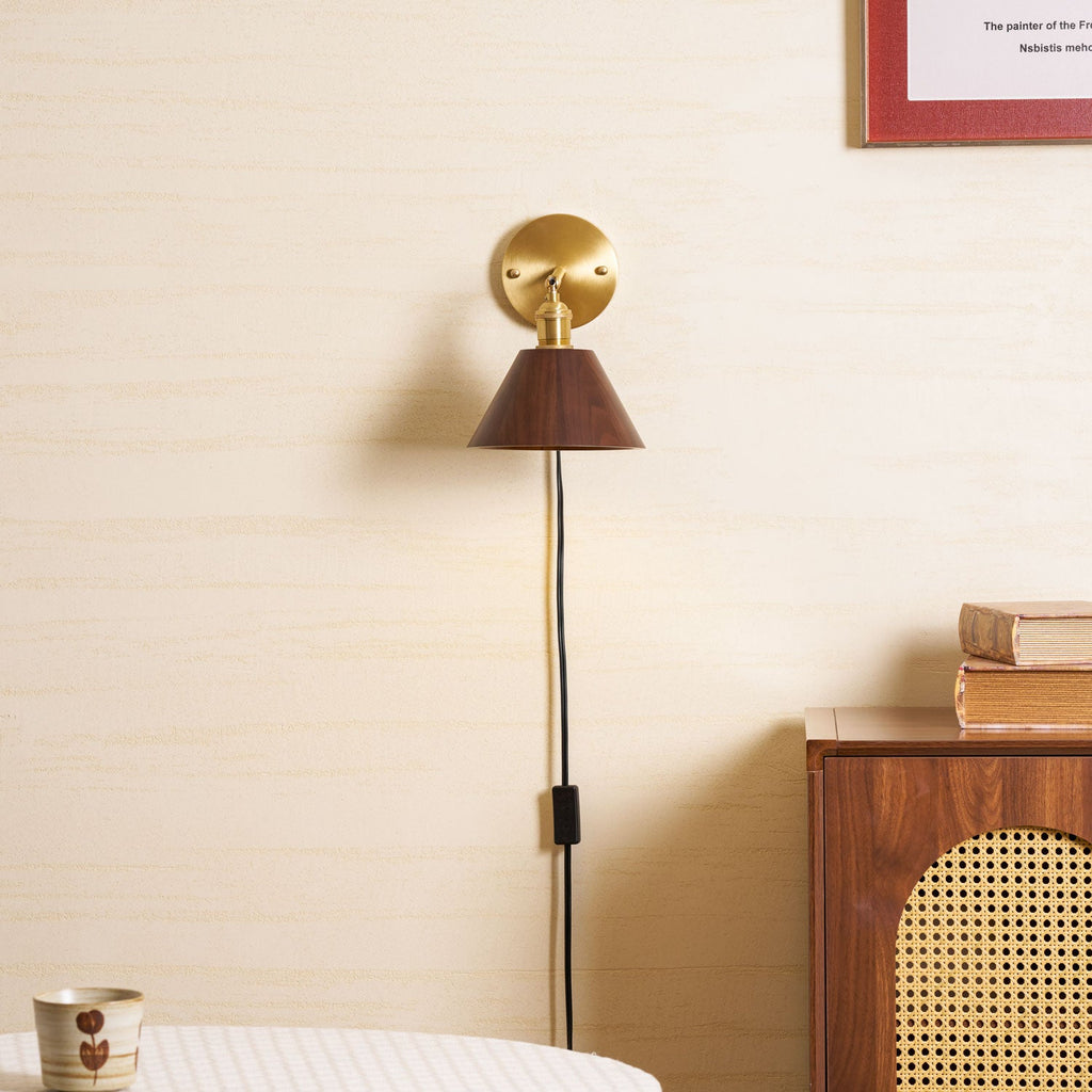 Vintage Wood Plug-in Wall Lamp