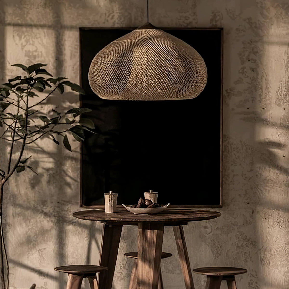 Braided Rattan Swag Pendant Lamp