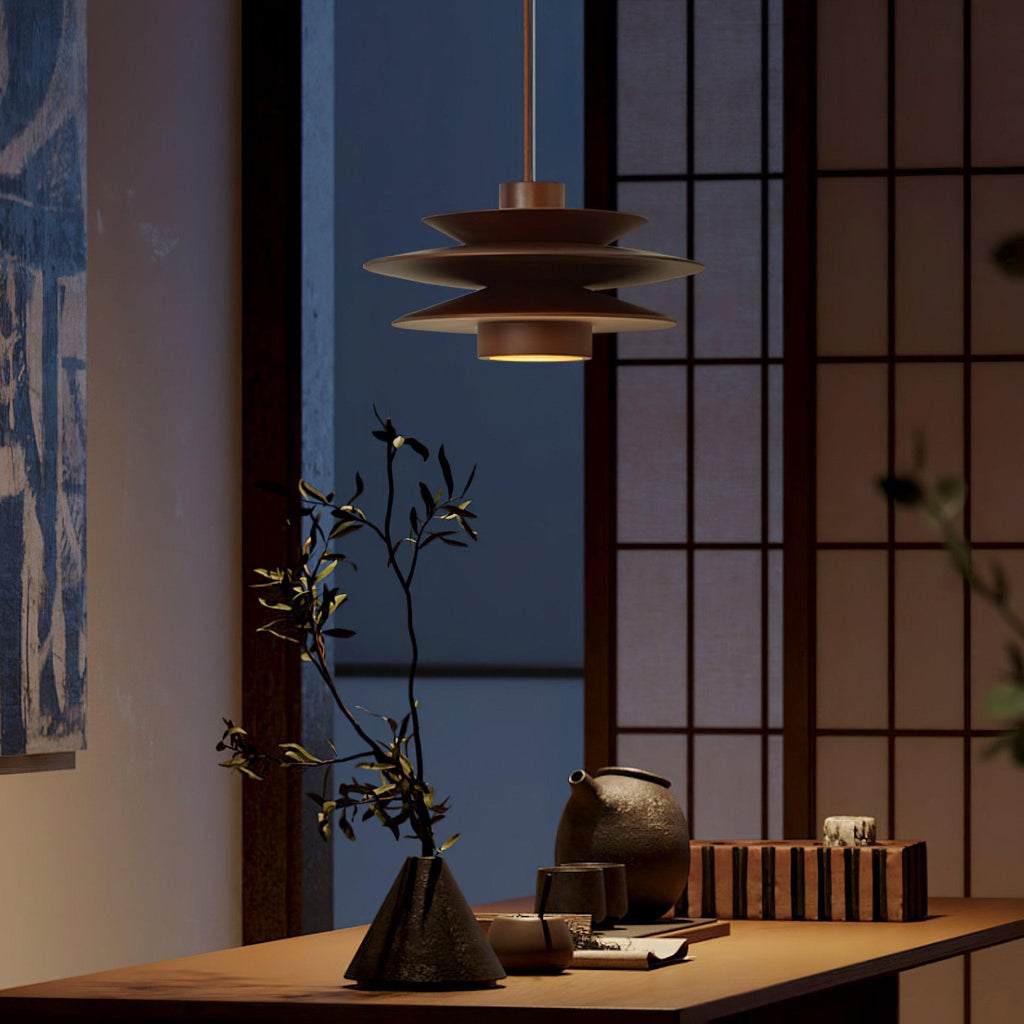 Cascade Wooden Disc Swag Pendant Lamp