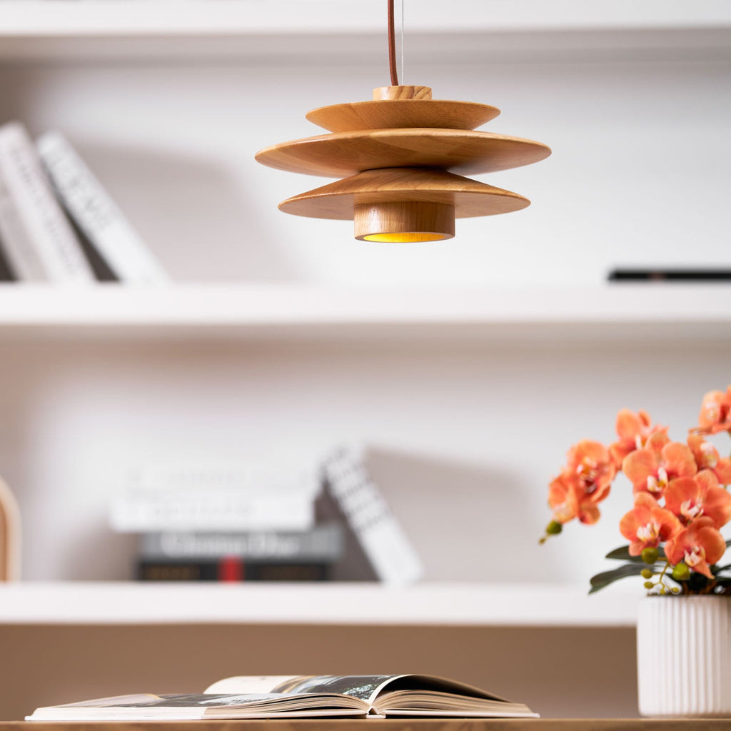 Cascade Wooden Disc Swag Pendant Lamp