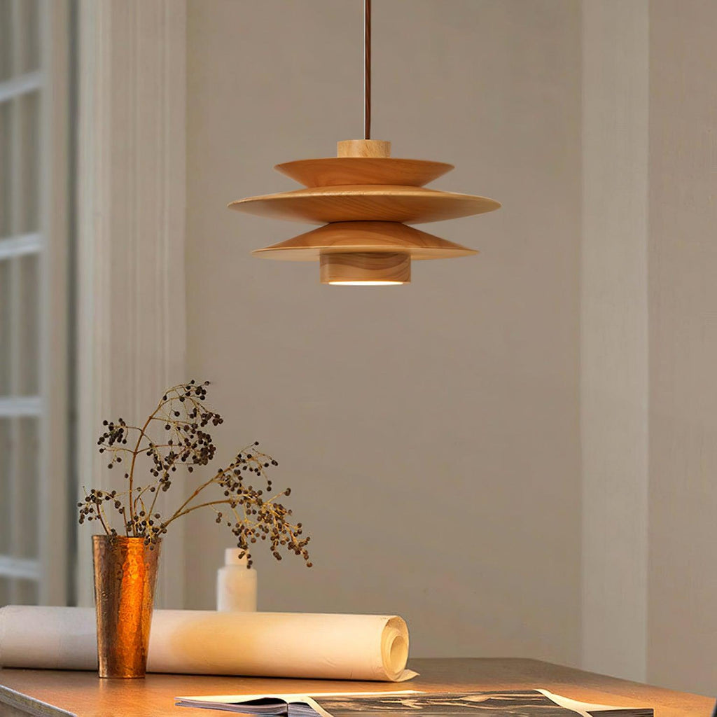 Cascade Wooden Disc Swag Pendant Lamp