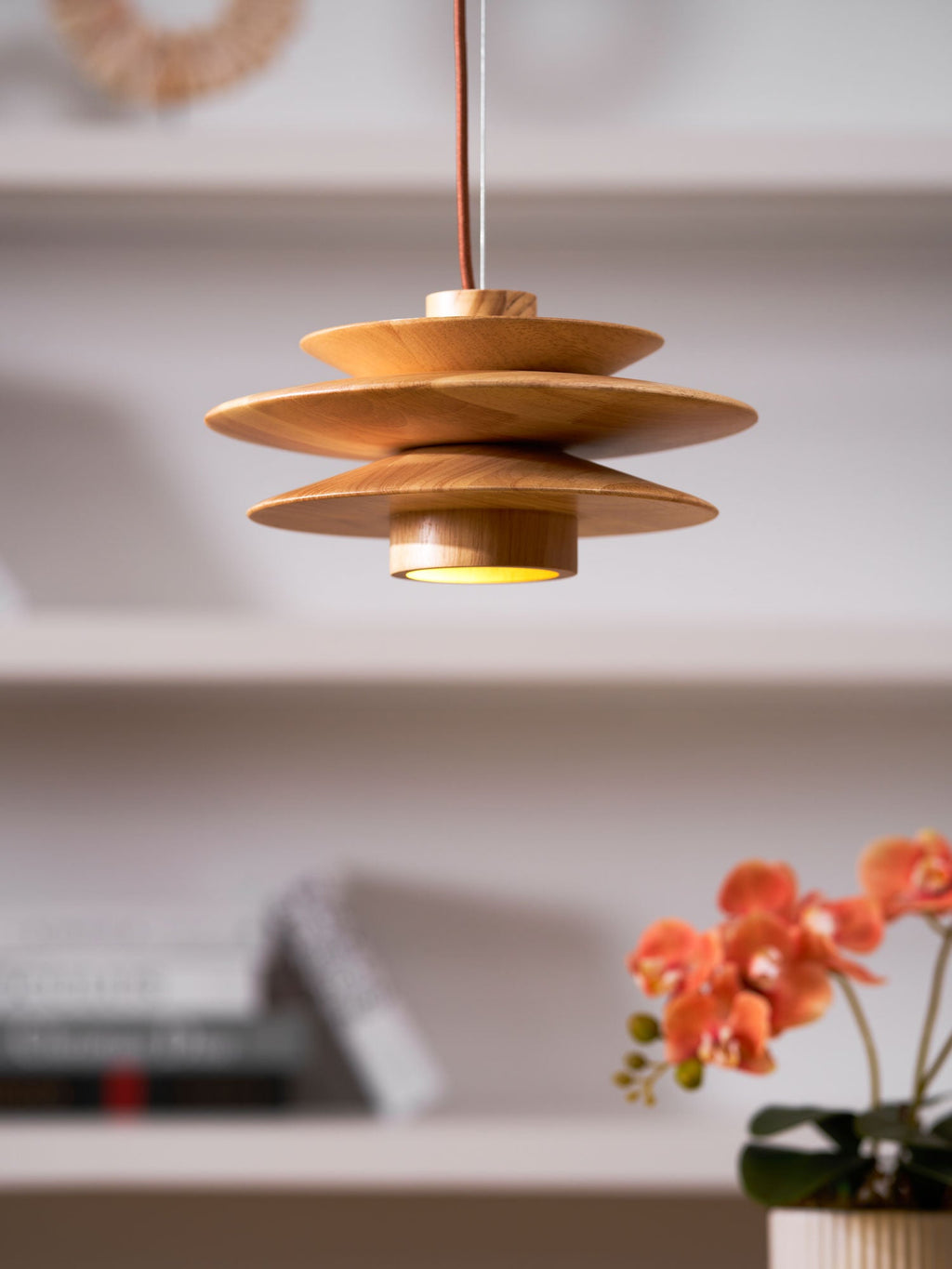 Cascade Wooden Disc Swag Pendant Lamp