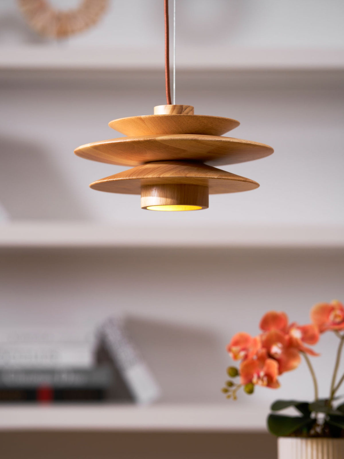 Cascade Wooden Disc Swag Pendant Lamp