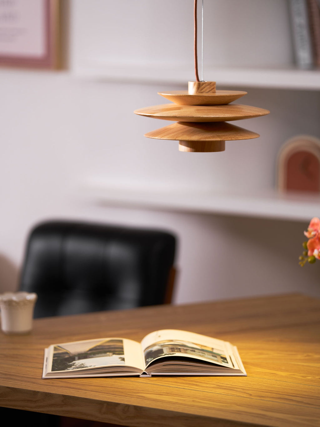 Cascade Wooden Disc Swag Pendant Lamp