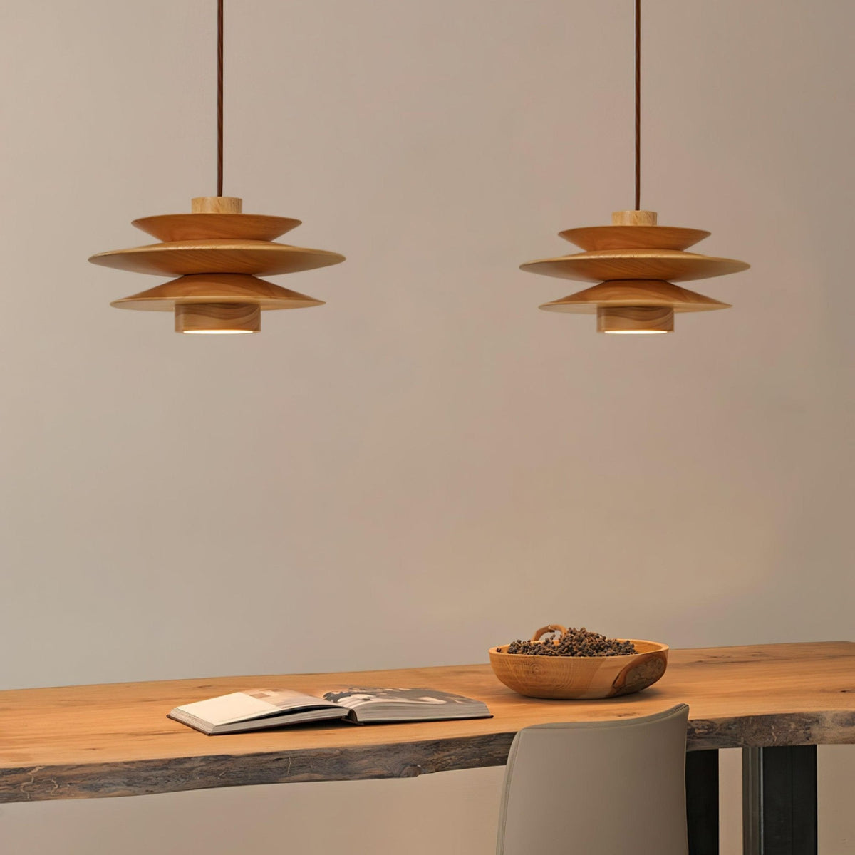 Cascade Wooden Disc Swag Pendant Lamp