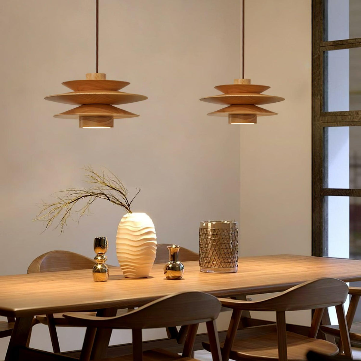 Cascade Wooden Disc Swag Pendant Lamp