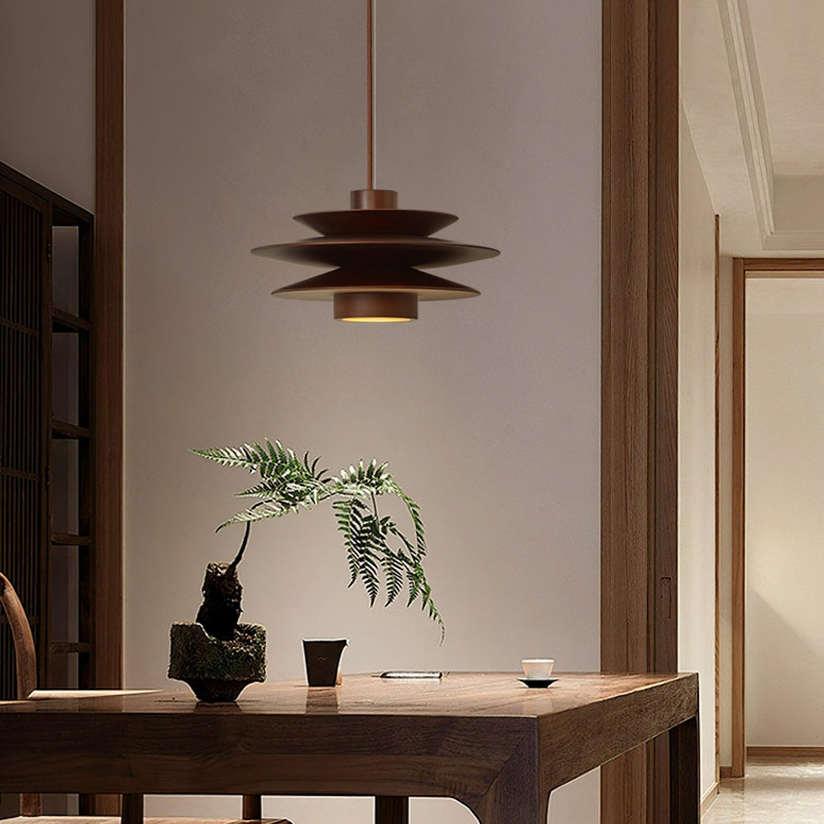 Cascade Wooden Disc Swag Pendant Lamp