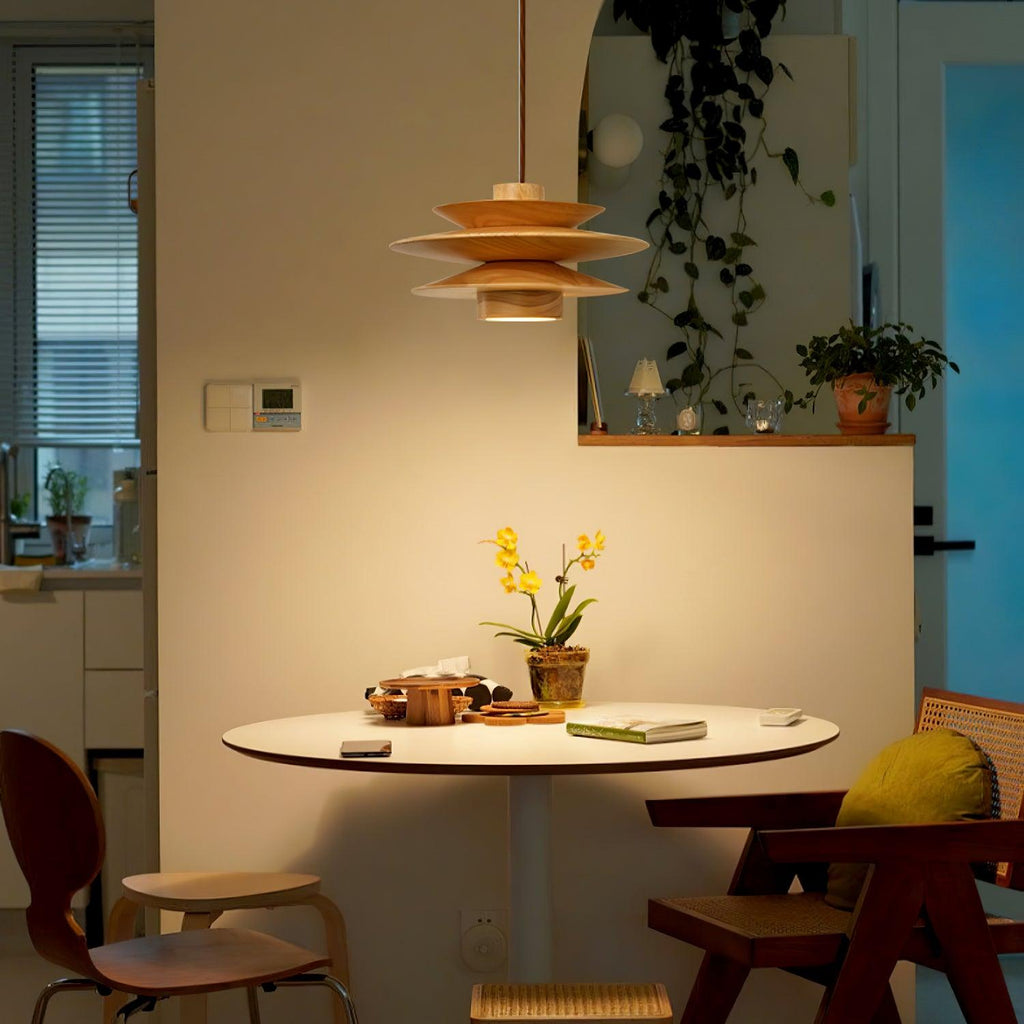 Cascade Wooden Disc Swag Pendant Lamp