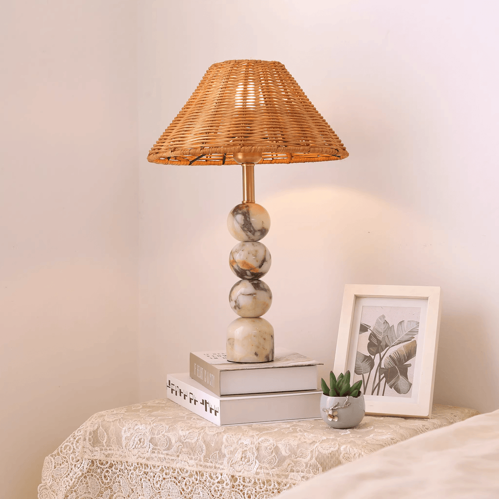 Marble Orb Rattan Table Lamp