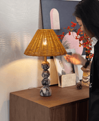 Marble Orb Rattan Table Lamp