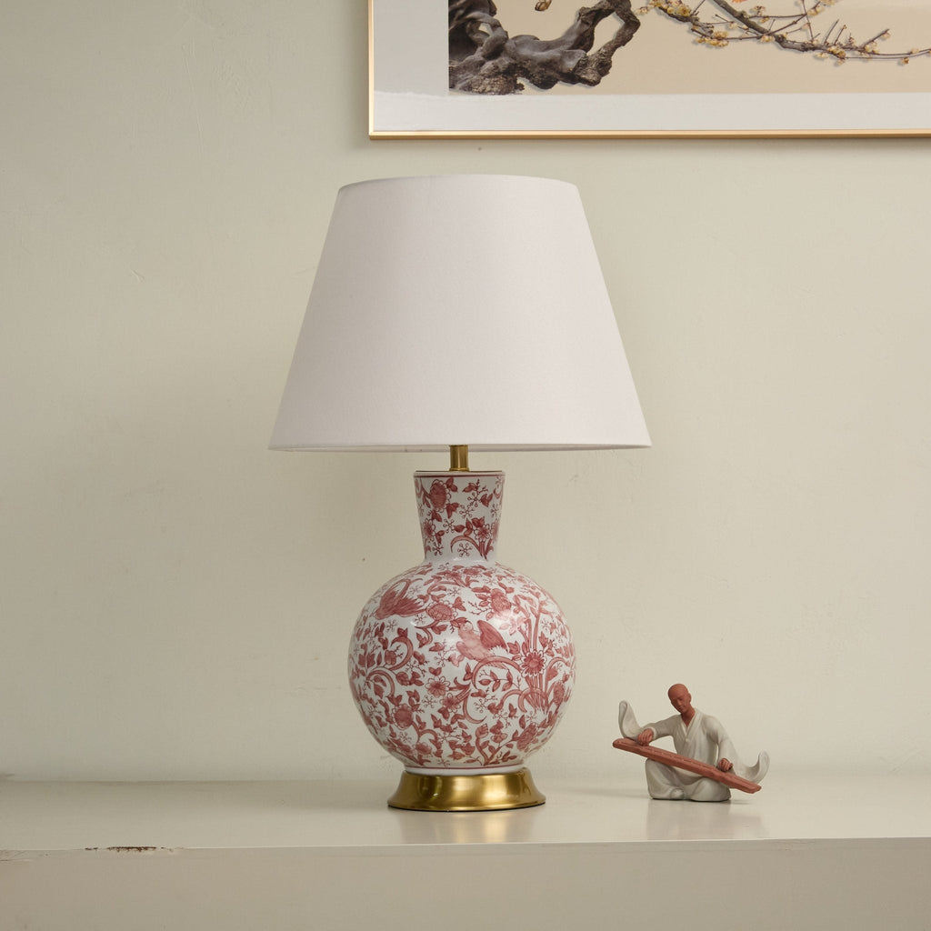 Coral Bird Floral Ceramic Table Lamp