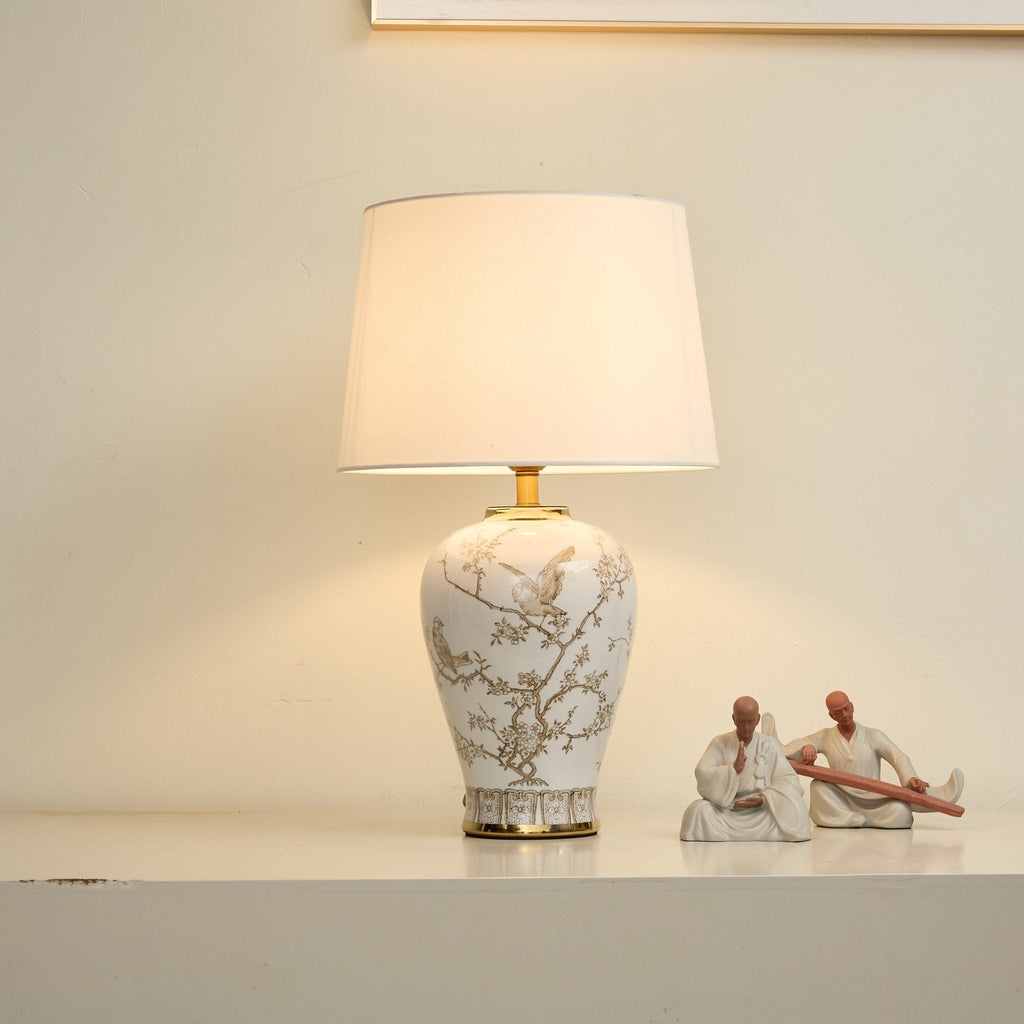 Avian Floral Ceramic Table Lamp
