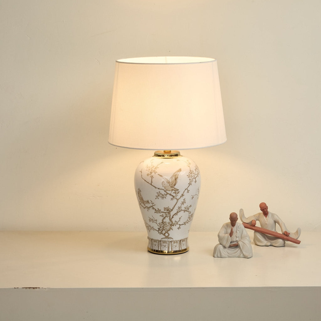 Avian Floral Ceramic Table Lamp