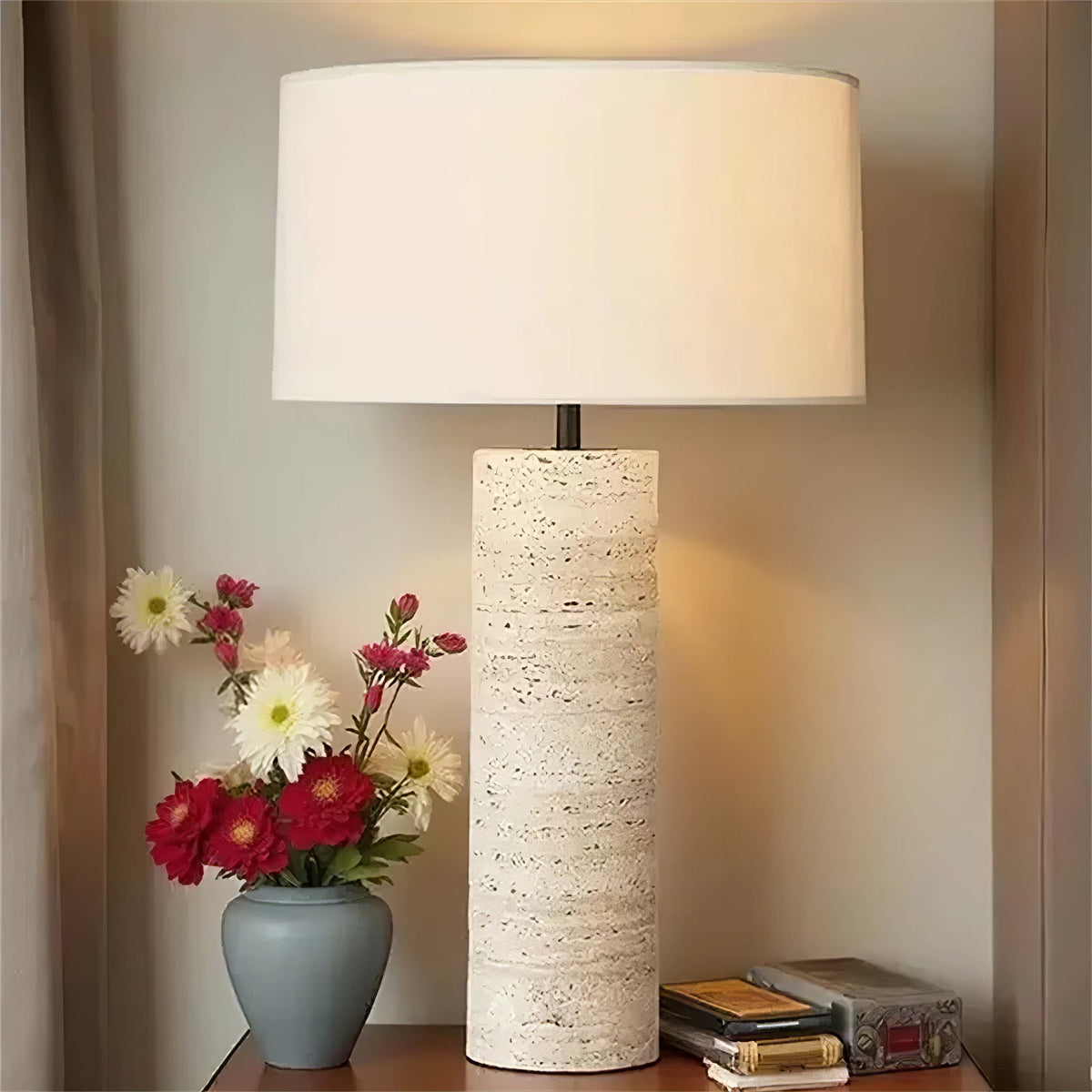 Travertine Column Table Lamp