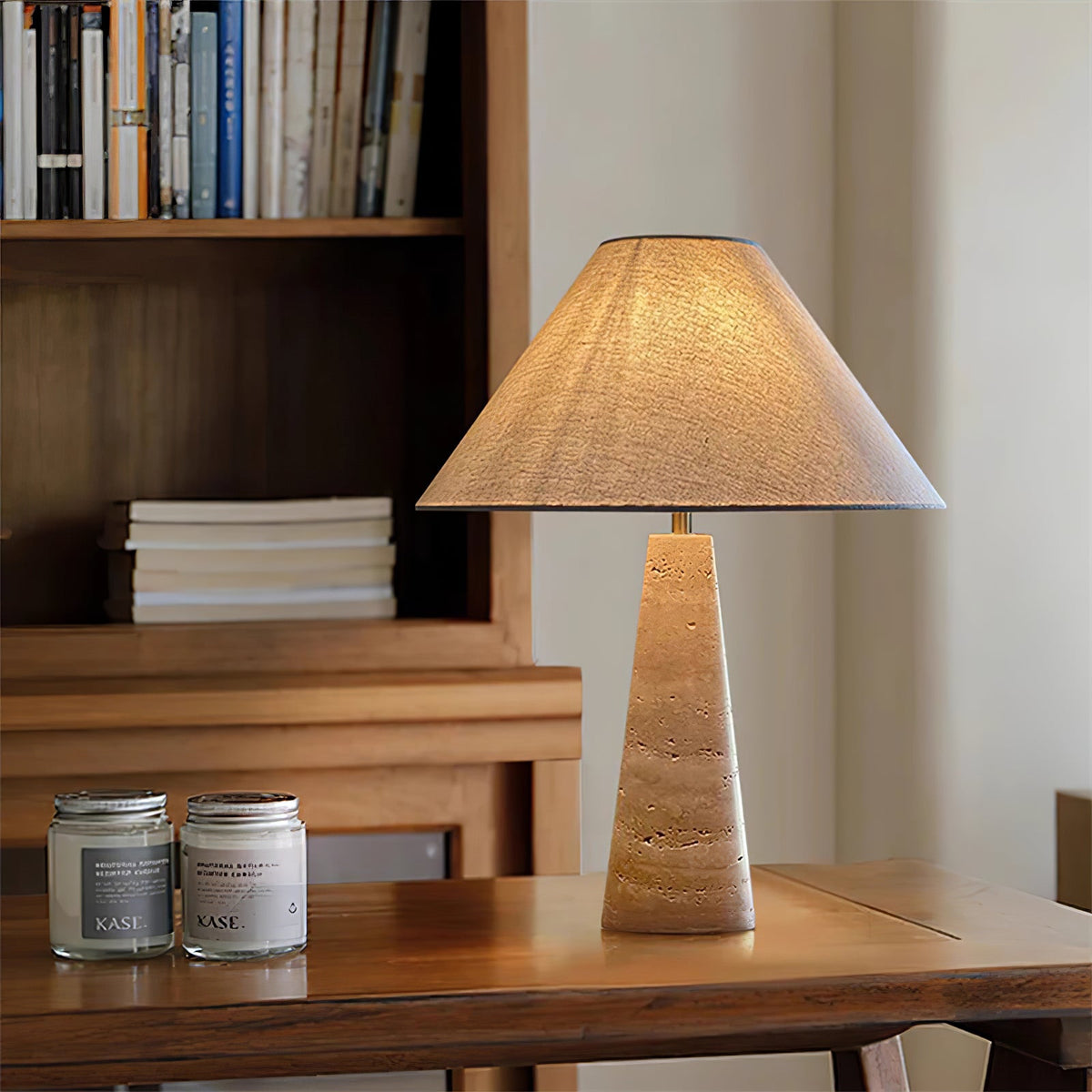 Travertine Column Table Lamp