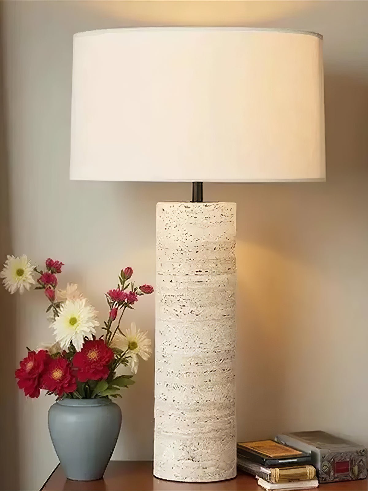 Travertine Column Table Lamp