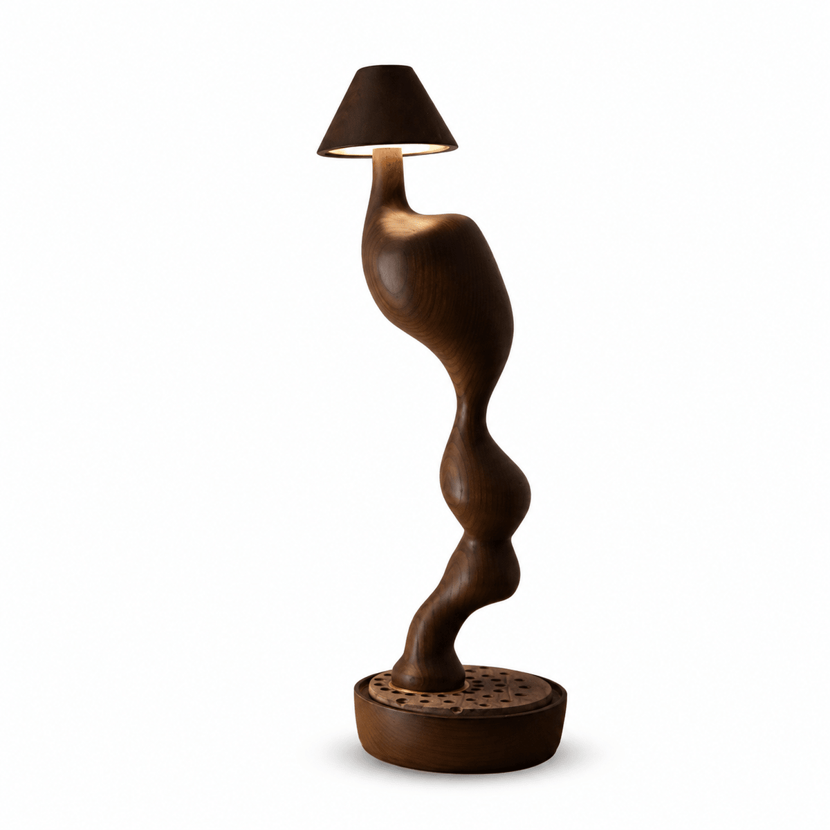 Carved Wood Cordless Table Lamp