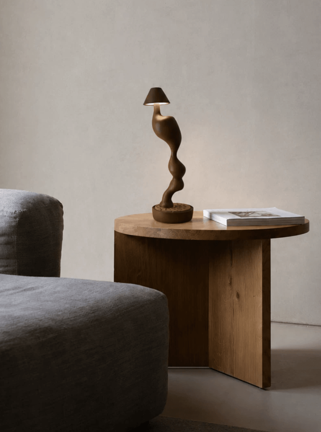 Carved Wood Cordless Table Lamp