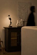 Carved Wood Cordless Table Lamp