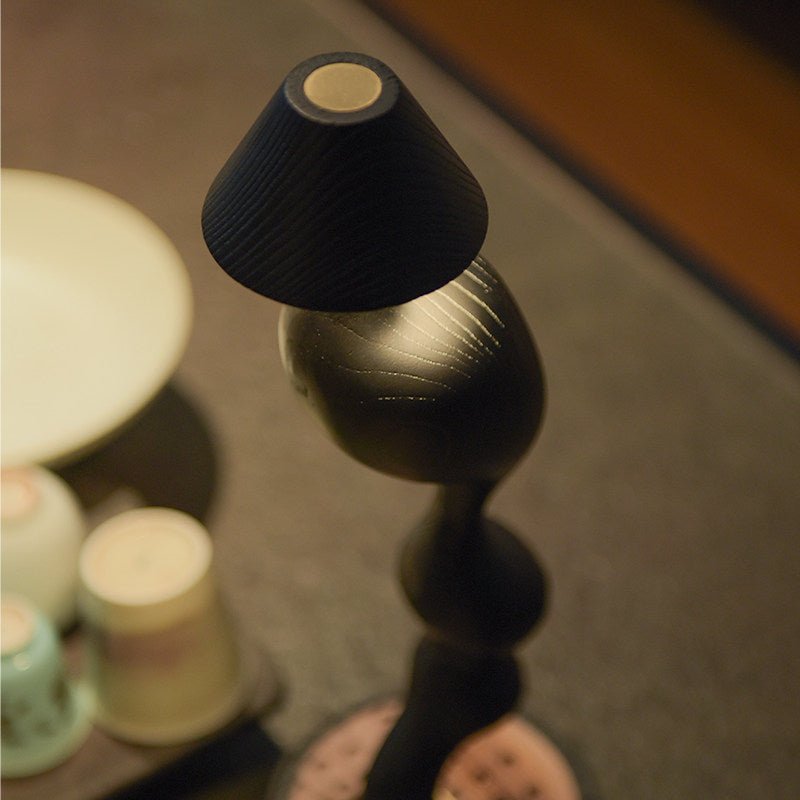 Carved Wood Cordless Table Lamp