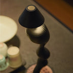 Carved Wood Cordless Table Lamp