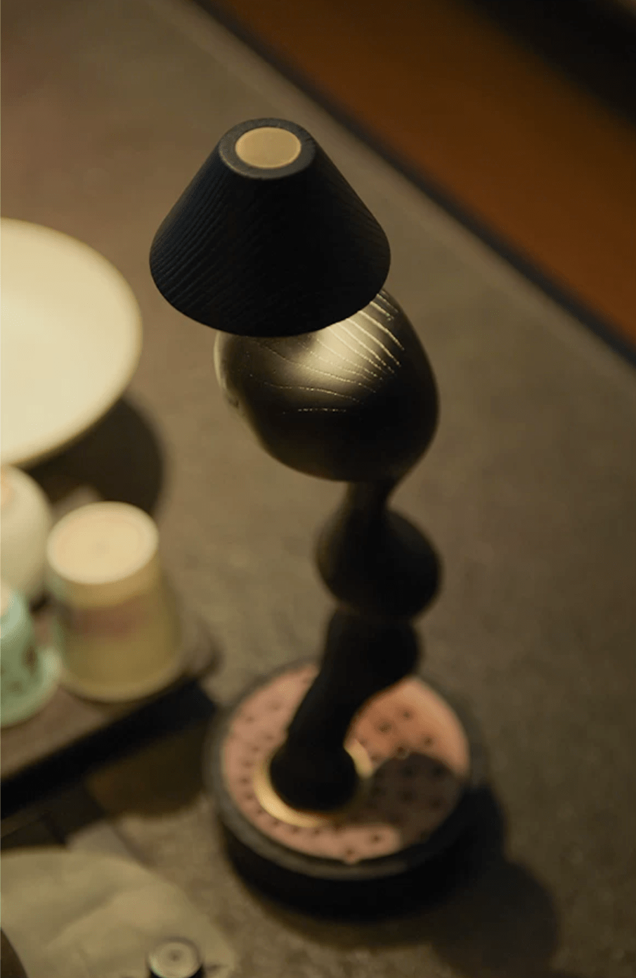 Carved Wood Cordless Table Lamp