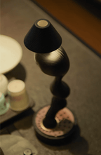 Carved Wood Cordless Table Lamp