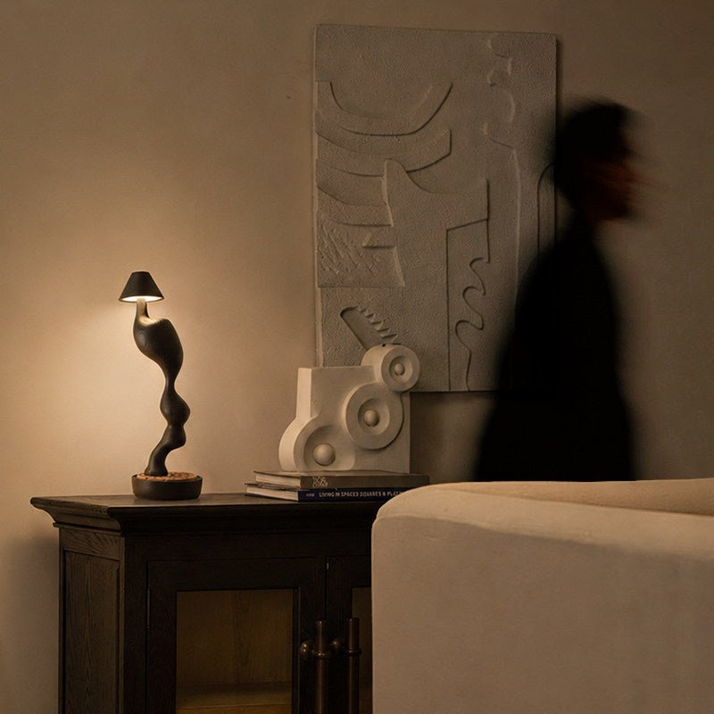 Carved Wood Cordless Table Lamp