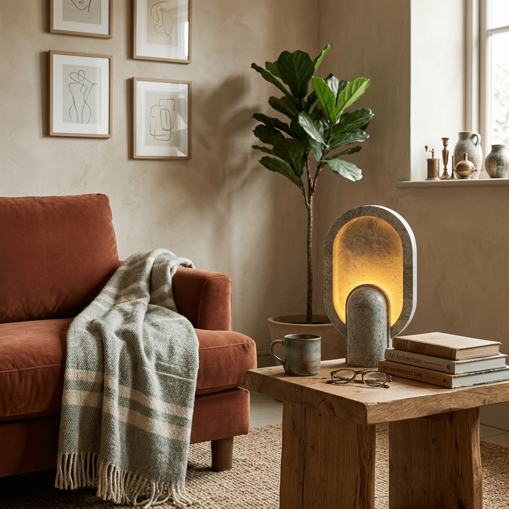 Eclipse Travertine Table Lamp