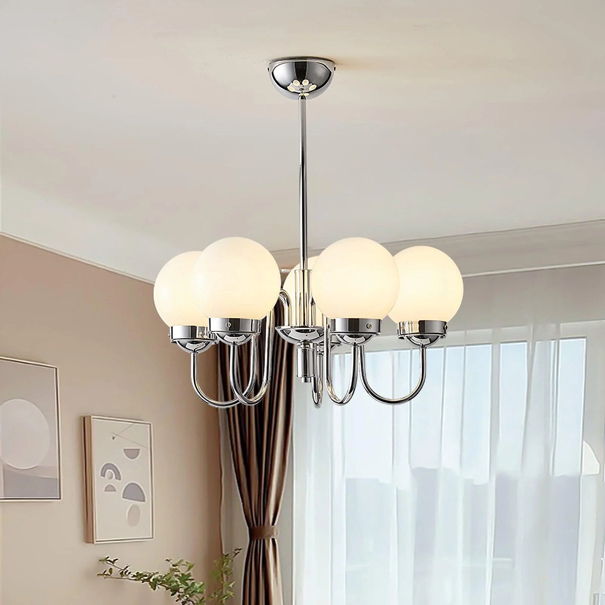 Curved Arm Chrome Globe Chandelier